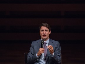 Prime Minister Justin Trudeau participates in an armchair discussion at the Women in the World Summit in Toronto on Monday, September 10, 2018.