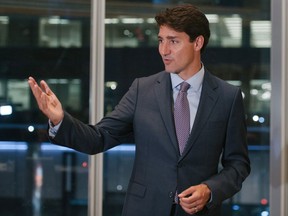 Prime Minister Justin Trudeau delivers remarks the Fortune Live Media dinner in Toronto, Monday, September 10, 2018.