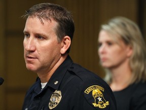 Ames Police Commander Geoff Huff speaks about the death of Iowa State University student Celia Barquin Arozamena during a news conference, Tuesday, Sept. 18, 2018, in Ames, Iowa. Barquin, who was the 2018 Big 12 female golf champion and Iowa State Female Athlete of the Year, was found Monday morning in a pond at Coldwater Golf Links in Ames.