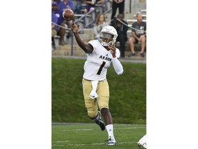 Akron quarterback Kato Nelson (1) throws against Northwestern during the first half of an NCAA college football game in Evanston, Ill., Saturday, Sept. 15, 2018.