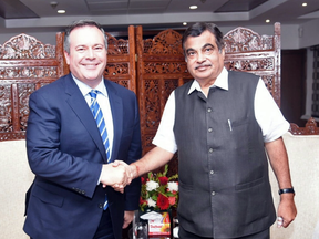 UCP Leader Jason Kenney meeting with India's infrastructure minister, Nitin Gadkari.