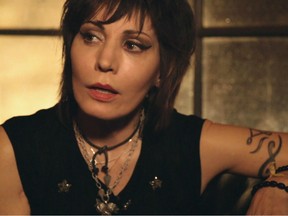 Joan Jett in Bad Reputation. At 60, she is still clad in black and leather, with expertly winged eyeliner — even offstage.