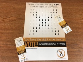 Elections New Brunswick information materials aimed at encouraging students to vote in the upcoming provincial election are photographed in Fredericton on Tuesday, September 18, 2018.