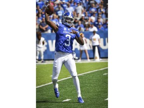 Kentucky quarterback Terry Wilson (3) throws a pass during the first half an NCAA college football game against Murray State in Lexington, Ky., Saturday, Sept. 15, 2018.