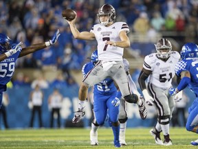 Mississippi State quarterback Nick Fitzgerald (7) passes the ball during an NCAA college football game against Kentucky in Lexington, Ky., Saturday, Sept. 22, 2018.