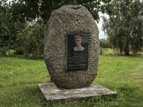 A monument for Jonas Noreika in Sukioniai, Lithuania, the village where he was born, August 13, 2018. Noreika, who has been hailed as a martyr since his execution by the Soviet secret police in 1947, now stands accused by his granddaughter of helping the Nazis.