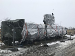 FILE - This Wednesday, March 7, 2018 file photo shows the submarine UC3 Nautilus of Danish inventor Peter Madsen in Copenhagen, Denmark. Peter Madsen, convicted of torturing and murdering Swedish reporter Kim Wall last year, appeared in court Wednesday Sept. 26, 2018, on the last day of his appeal against a life sentence.