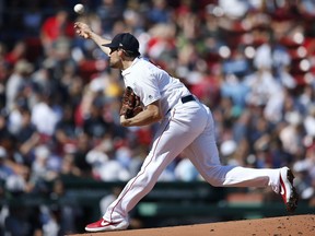 Boston Red Sox's Nathan Eovaldi pitches during the first inning of a baseball game against the New York Yankees in Boston, Saturday, Sept. 29, 2018.