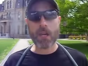 An image of accused Fredericton shooter Matthew Raymond from a video taken in June 2017.