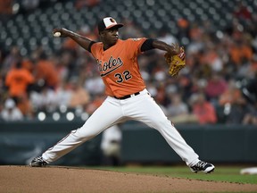 Baltimore Orioles pitcher Yefry Ramirez delivers against the Chicago White Sox in the first inning of a baseball game, Saturday, Sept. 15, 2018, in Baltimore.