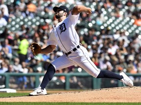 Detroit Tigers starting pitcher Daniel Norris throws against the Kansas City Royals during the first inning of a baseball game in Detroit, Sunday, Sept. 23, 2018.