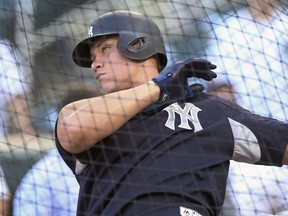 New York Yankees' Aaron Judge takes batting practice before a baseball game against the Minnesota Twins Wednesday, Sept. 12, 2018, in Minneapolis.