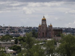 The Sacred Heart of Jesus Sanctuary stands in Culiacan, Sinaloa state, Mexico, Sunday, Sept. 9, 2018. Argentina's soccer legend Diego Maradona is moving to this northern Mexico state of Sinaloa, which is an agro-business stronghold known for producing lots of beef, tomatoes and drug lords, to coach the local Dorados soccer club.