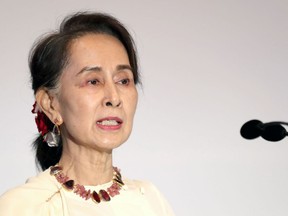 Aung San Suu Kyi, Myanmar state counsellor, in Singapore on Aug. 21.