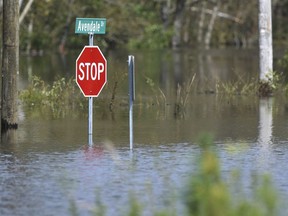 A road is flooded from Hurricane Florence in the Avondale community in Hampstead, N.C., Friday, Sept. 21, 2018.