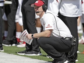 Nebraska head coach Scott Frost follows the second half of an NCAA college football game against Troy in Lincoln, Neb., Saturday, Sept. 15, 2018. Troy won 24-19.