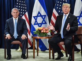 U.S. President Donald Trump meets with Israeli Prime Minister Benjamin Netanyahu on Sept. 26, 2018 in New York on the sidelines of the UN General Assembly.