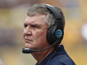 FILE - In this Sept. 15, 2018, file photo, Georgia Tech head coach Paul Johnson watches from the sideline as his team plays against Pittsburgh in an NCAA football game, in Pittsburgh. Georgia Tech is reeling from two straight losses that easily could've gone the other way. Now, with No. 3 Clemson heading to Atlanta, the Yellow Jackets are facing the very real possibility of their worst start since 2003, which would surely turn up the heat on coach Paul Johnson.