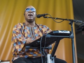 FILE - In this May 6, 2017, file photo, Stevie Wonder performs at the New Orleans Jazz and Heritage Festival in New Orleans. Matt Damon, Tracee Ellis Ross, Jon Hamm and Winona Ryder were among the stars participating in the Friday, Sept. 7, 2018, Stand Up To Cancer telecast. Musical performers included Stevie Wonder, Little Big Town and Charlie Wilson, a cancer survivor.