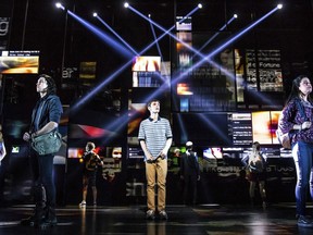 In this undated photo provided by Dear Evan Hansen, the national touring cast of "Dear Evan Hansen" performs. In addition to selling out each night on Broadway, the show is launching a 50-city national tour from Denver. The first international production is slated for Toronto next year and another will bow in London.