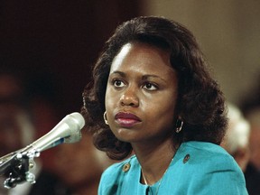 FILE - In this Oct. 11, 1991 file photo University of Oklahoma law professor Anita Hill testifies before the Senate Judiciary Committee on the nomination of Clarence Thomas to the Supreme Court on Capitol Hill in Washington. Hill testified that she was "embarrassed and humiliated" by unwanted, sexually explicit comments made by Thomas when she worked for him a decade ago. The Thomas-Hill hearings riveted Americans, and the same is expected for the Kavanaugh-Ford hearing on Thursday, Sept. 27, 2018.