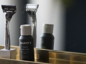 In this June 15, 2018, photo, the Winston razor and Harry's face lotion are on display at the headquarters of Harry's Inc., in New York. Armed with $112 million in new financing, the online startup that took on razor giants Gillette and Schick with its direct-to-consumer subscription model is investigating what other sleepy products might be ripe for disruption.
