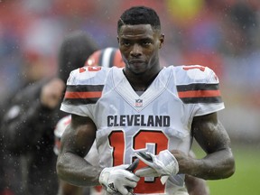 FILE - In this Sunday, Sept. 9, 2018 file photo, Cleveland Browns receiver Josh Gordon walks off the field after an NFL football game against the Pittsburgh Steelers in Cleveland. Josh Gordon's troubled tenure with the Cleveland Browns has ended. The team announced Saturday night, Sept. 15, 2018 that it intends to release the former Pro Bowl wide receiver, whose immense talent has been overshadowed by substance abuse that has derailed a promising career.