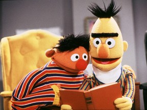 Bert and Ernie from a pre-1990 episode of Sesame Street, when the characters were still performed by creators Frank Oz and Jim Henson.