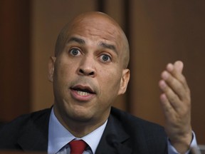 FILE - In this Thursday, Sept. 6, 2018, file photo, Sen. Cory Booker, D-N.J., speaks before President Donald Trump's Supreme Court nominee, Brett Kavanaugh, testifies before the Senate Judiciary Committee on Capitol Hill in Washington, for the third day of his confirmation to replace retired Justice Anthony Kennedy. With the Iowa caucuses still well over a year away, Booker is working overtime to make an impression in Iowa and in other states crucial to the 2020 Democratic presidential nomination.