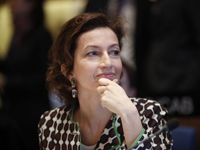 FILE - In a Monday April 9, 2018 file photo, UNESCO Director General France's Audrey Azoulay attends the UNESCO executive council in Paris, before delivering her first speech to the executive council since she has been elected as head of the United Nations Educational, Scientific and Cultural Organization in Nov. 2017.