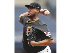 Pittsburgh Pirates starter Ivan Nova pitches against the Miami Marlins in the first inning of a baseball game, Saturday, Sept. 8, 2018, in Pittsburgh.