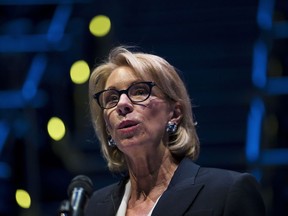 Education Secretary Betsy DeVos speaks during a student town hall at National Constitution Center in Philadelphia, Monday, Sept. 17, 2018.
