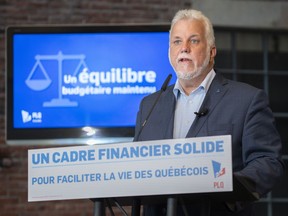 Liberal leader Philippe Couillard presents his party's financial platform in Montreal, on Wednesday, September 12, 2018.