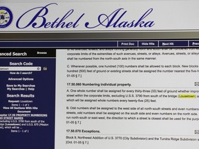 FILE - This Sept. 10, 2018, screenshot shows the municipal code for Bethel, Alaska, where the offensive term "Lousetown" is used to describe a small section of the town in southwest Alaska. The name, which was noted in the town's municipal code since 2001 despite its connotations of parasitic lice, is being stricken from the code.