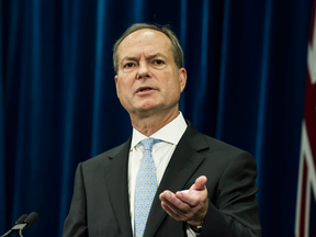 Ontario Treasury Board President Peter Bethlenfalvy speaks to reporters at Queen's Park in Toronto on Sept. 25, 2018.