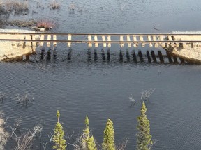 A portion of the Hudson Bay Railway to Churchill, Man., is shown in this 2017 handout photo.  A railway worker has died and another suffered serious injuries after rescuers spent hours trying to free them from the wreckage of a derailment in northern Manitoba.