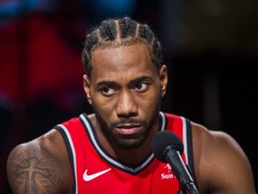 New on the Raptors roster Kawhi Leonard during a press conference at the Toronto Raptors media day at the Scotiabank Arena in Toronto, Ont. on Monday September 24, 2018.