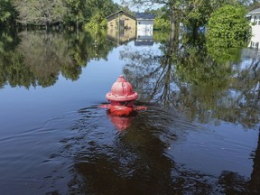 Flooding of the Little Pee Dee River is nearing the crest in Brittons Neck, S.C., but many residents are concerned that the floodwaters will increase damage to their community, Saturday, Sept. 22, 2018.