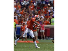 Clemson quarterback Kelly Bryant tosses a pass during the first half of an NCAA college football game against Georgia Southern, Saturday, Sept. 15, 2018, in Clemson, S.C.