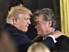 President Donald Trump with Steve Bannon during the swearing-in of senior staff at the White House on Jan. 22, 2017.