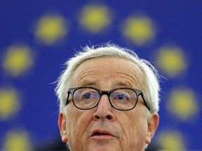 European Commission President Jean-Claude Juncker delivers his State of Union speech at the European Parliament in Strasbourg, eastern France, Wednesday, Sept.12, 2018.