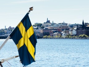 The Swedish flag in Stockholm, Sweden, on 28, 2017.