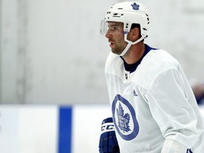 Newly acquired Toronto Maple Leaf John Tavares takes to the ice during an off-season workout at the Mastercard Centre in Toronto on Wednesday August 22, 2018.