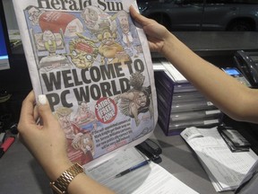 Melbourne-based newspaper The Herald Sun displays a controversial cartoon of Serena Williams that has been widely condemned as a racist depiction of the tennis great, in Melbourne, Australia, Wednesday, Sept. 12, 2018.