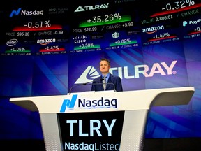 Brendan Kennedy, CEO and founder of British Columbia-based Tilray Inc., at his company’s Nasdaq debut on July 19. The stock is now up more than 1,000%.