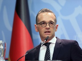 German Foreign Minister Heiko Maas,, speaks during a news conference with his Albanian counterpart Ditmir Bushati in Tirana, Wednesday, Sept. 19, 2018. Germany's foreign minister has called on Albania to work hard with its reforms in order to convince all European Union members to launch the membership negotiations next year.