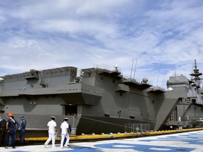 The Japanese helicopter destroyer JS Kaga stops at Subic port in Zambales province, the Philippines, on Sept. 1, 2018.