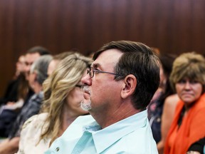 Ben Chambers, father of Jessica Chambers, is seen in the courtroom on the first day of the retrial of Quinton Tellis in Batesville, Miss., Tuesday, Sept. 25 2018. Tellis is charged with burning 19-year-old Jessica Chambers to death almost three years ago on Dec. 6, 2014. Tellis has pleaded not guilty to the murder.