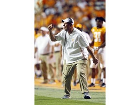 Tennessee head coach Jeremy Pruitt reacts to a play in the second half of an NCAA college football game against Florida, Saturday, Sept. 22, 2018, in Knoxville, Tenn.