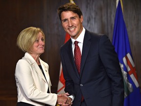 Alberta Premier Rachel Notley meets with Prime Minister Justin Trudeau at the Fairmont Hotel Macdonald in Edmonton, September 5, 2018.